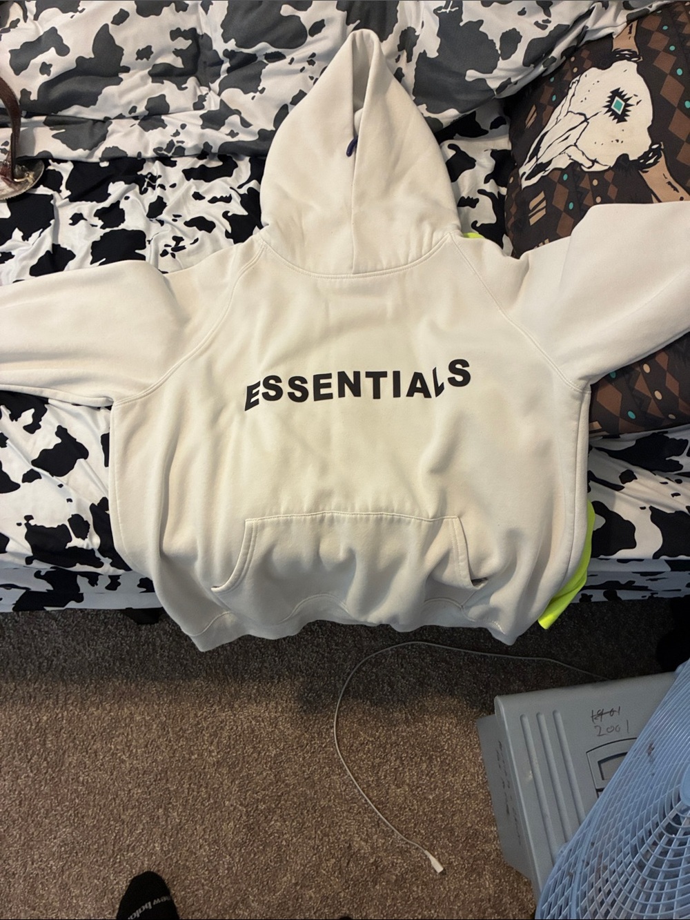 Essentials Ivory Pullover Hoodie with Black Logo